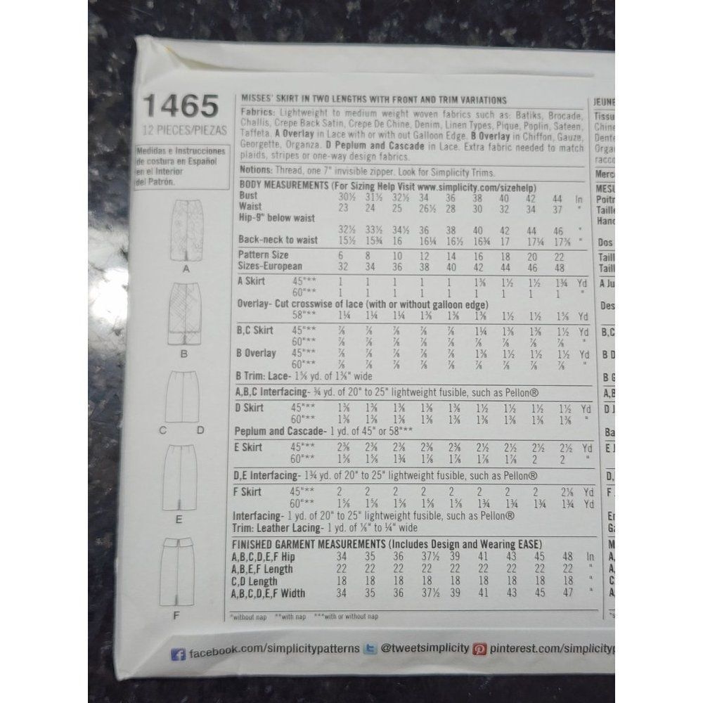 Simplicity Sewing Pattern UNCUT 1465 R5 Plus Size Skirts - Picture 5 of 5